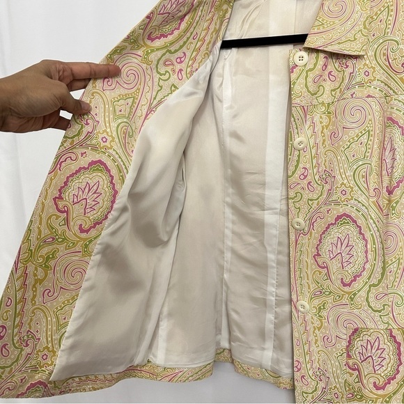 Vintage 90s Eccoci Women’s Cream Pink Paisley Print Suede Blazer Jacket sz 10 - Picture 7 of 14